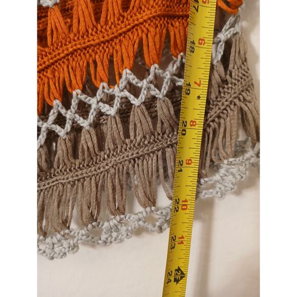 Vntg 90s Crochet Top Hairpin Lace Overlay Sweater Sz M Gray Orange Hippie Gypsy - Picture 14 of 15